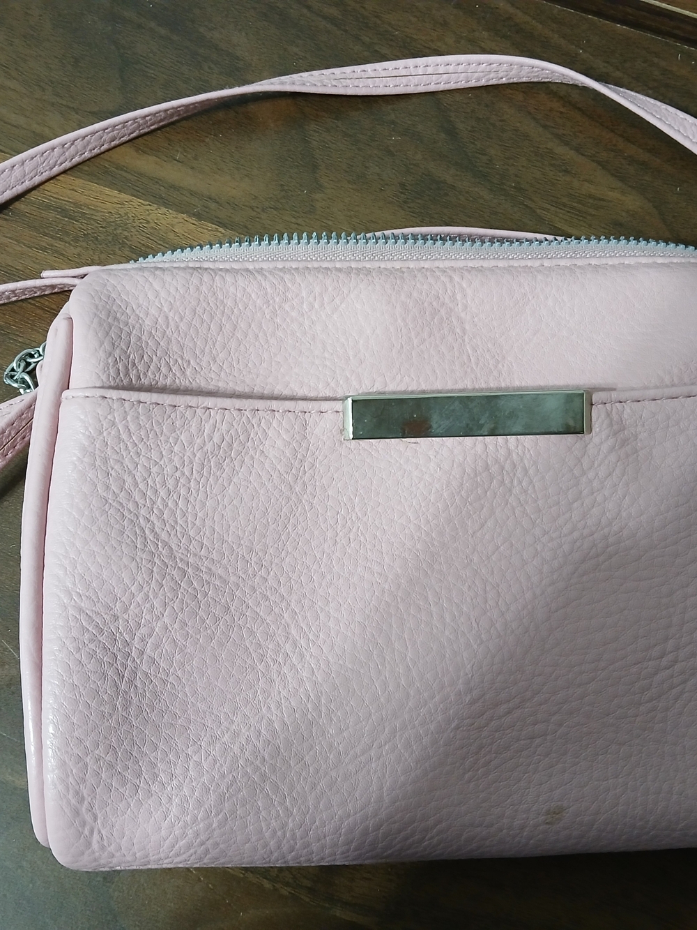 Women's Pale Pink Crossbody Bag - Minimal Metal Accent